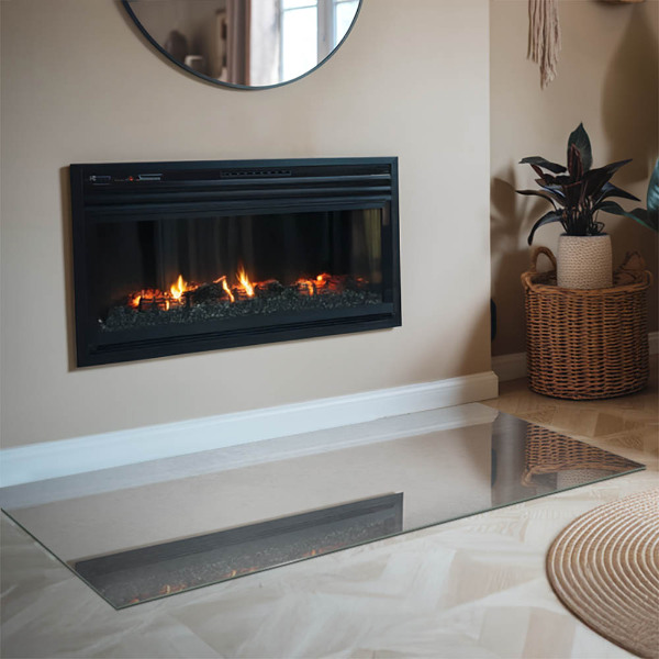 Rectangular glass hearth Concrete texture with effect