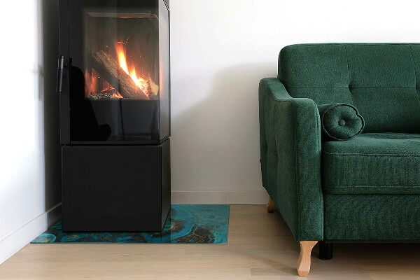Rectangular glass hearth for log burner Abstract organic pattern