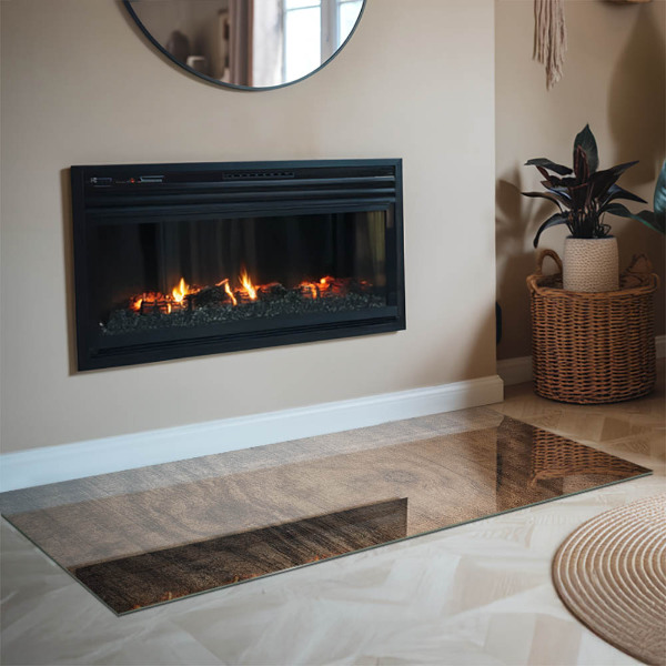 Rectangular glass hearth for log burner Natural wood pattern