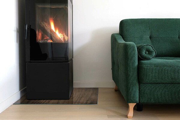 Rectangular glass hearth for log burner Natural wood pattern