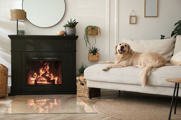 Rectangular glass hearth for wood stove Natural stone texture