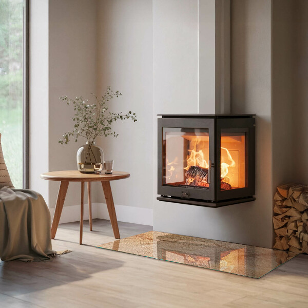 Rectangular glass hearth for wood stove Natural stone texture