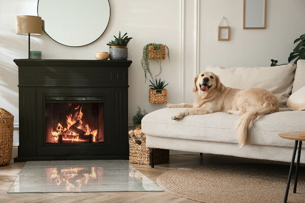 Rectangular glass hearth for log burner Light wood texture