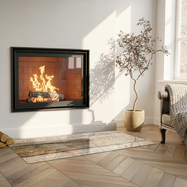 Rectangular glass hearth Wooden board in the layout