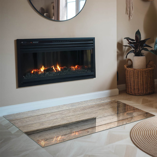 Rectangular glass hearth Wooden board in the layout