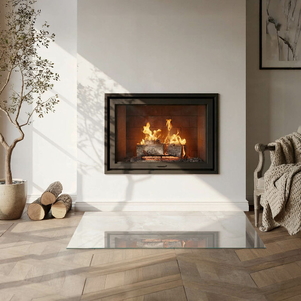 Rectangular glass hearth Natural marble pattern