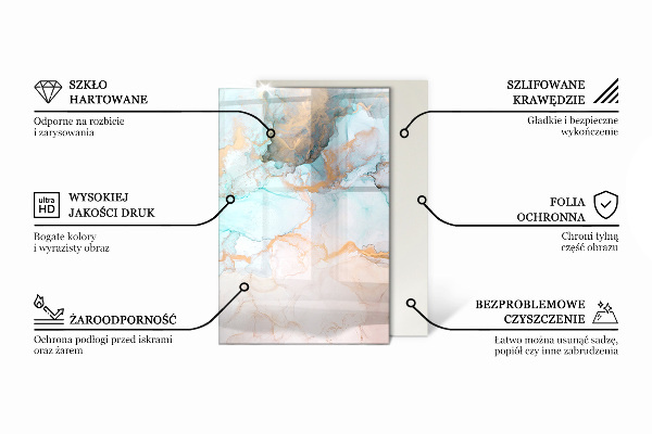 Rectangular glass hearth Natural marble pattern