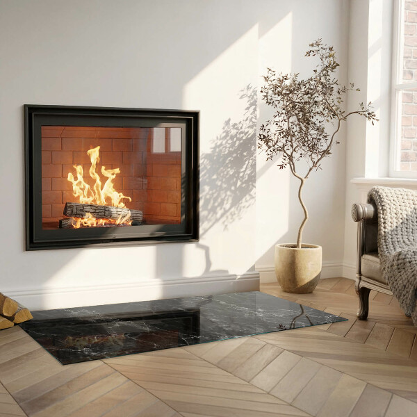 Rectangular glass hearth for log burner Elegant marble pattern