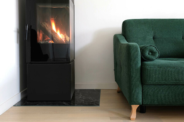 Rectangular glass hearth for log burner Elegant marble pattern
