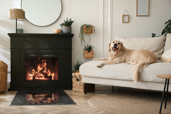 Rectangular glass hearth for log burner Elegant marble pattern