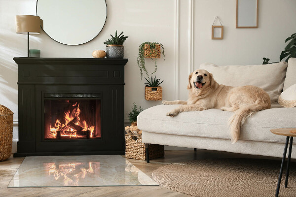 Rectangular glass hearth for wood stove Natural stone pattern