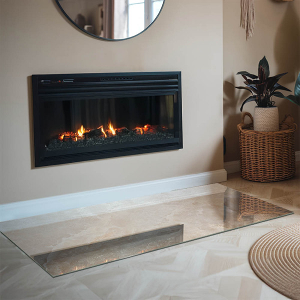Rectangular glass hearth for wood stove Natural stone pattern