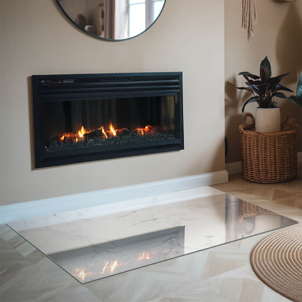 Rectangular glass hearth Marble pattern with veins