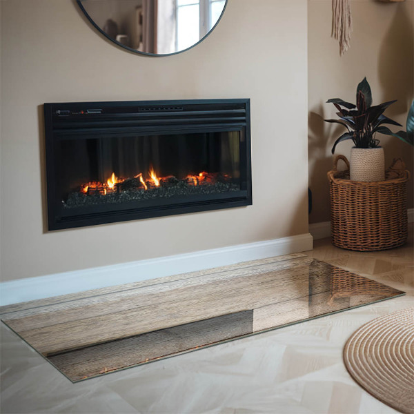 Rectangular glass hearth for log burner Texture of wooden boards