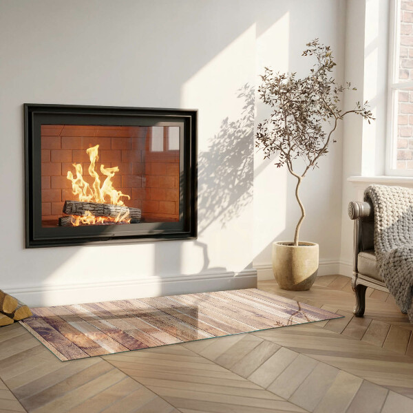 Rectangular glass hearth for wood stove Wooden board in the layout