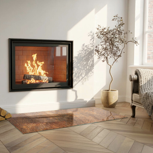 Rectangular glass hearth for log burner Rust texture on metal