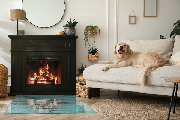 Rectangular glass hearth for wood stove Rustic style boards