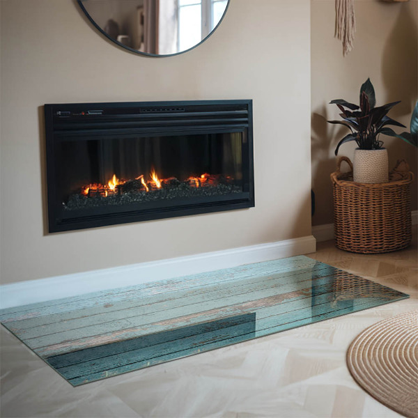 Rectangular glass hearth for wood stove Rustic style boards