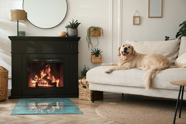 Rectangular glass hearth for wood stove Rustic style boards