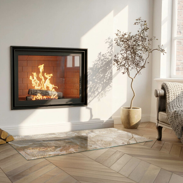 Rectangular glass hearth Leaves in subtle patterns