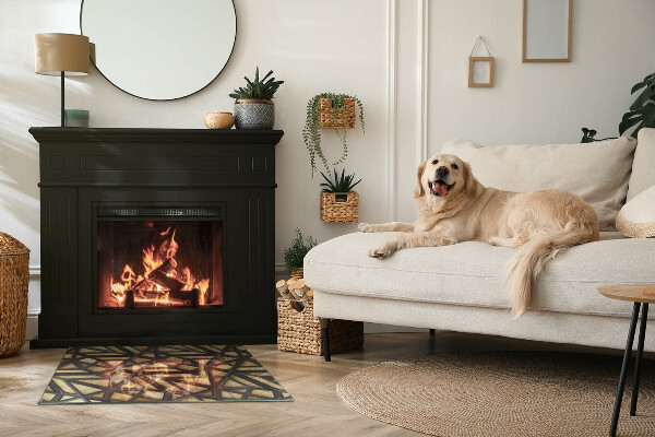 Rectangular glass hearth for wood stove Geometry with wood