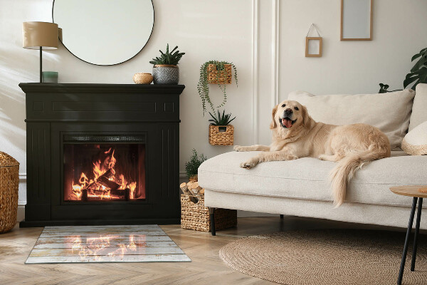 Rectangular glass hearth for log burner Damaged wooden board