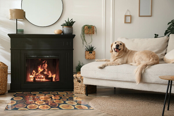 Rectangular glass hearth for wood stove Box with cut wood