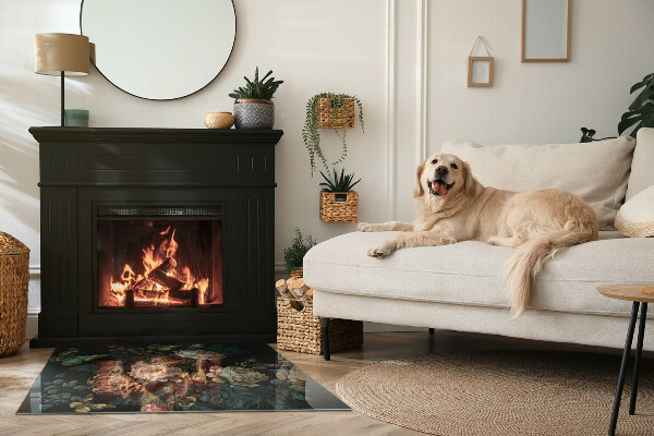 Rectangular glass hearth Floral pattern with butterflies