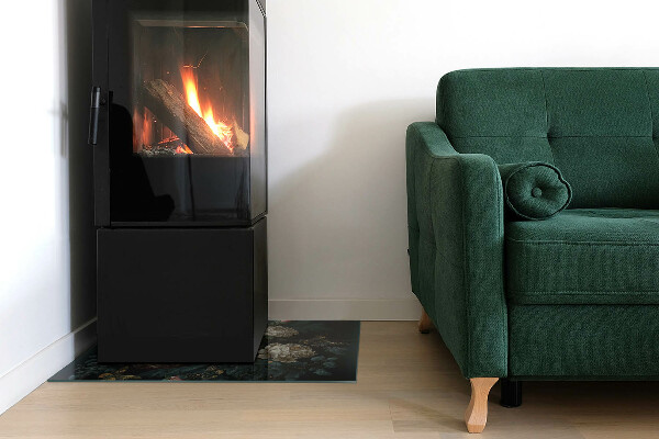 Rectangular glass hearth Floral pattern with butterflies