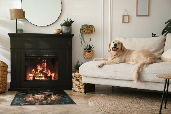 Rectangular glass hearth Floral pattern with butterflies