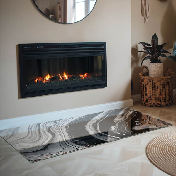Rectangular glass hearth for log burner Abstract waves and lines