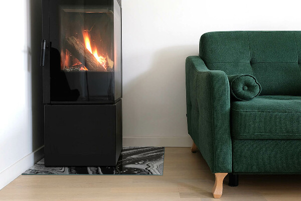 Rectangular glass hearth for log burner Abstract waves and lines