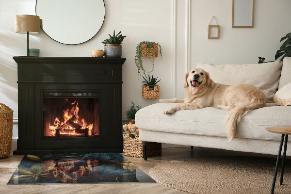 Rectangular glass hearth Elegant leaves in texture
