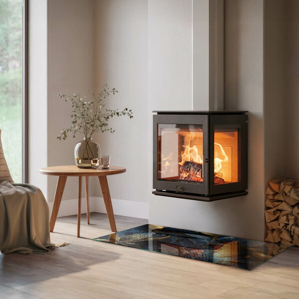 Rectangular glass hearth Elegant leaves in texture