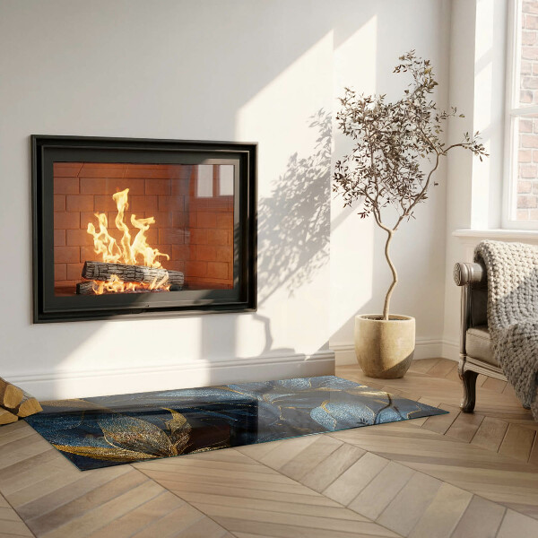 Rectangular glass hearth Elegant leaves in texture