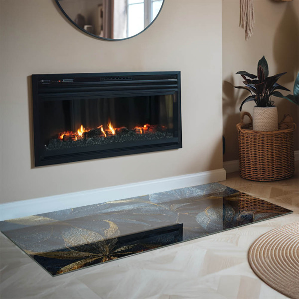 Rectangular glass hearth Elegant leaves in texture