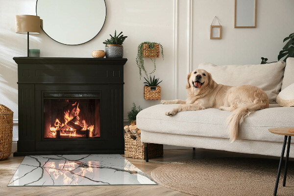 Rectangular glass hearth for wood stove Marble Vein Pattern