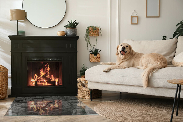Rectangular glass hearth Natural stone pattern