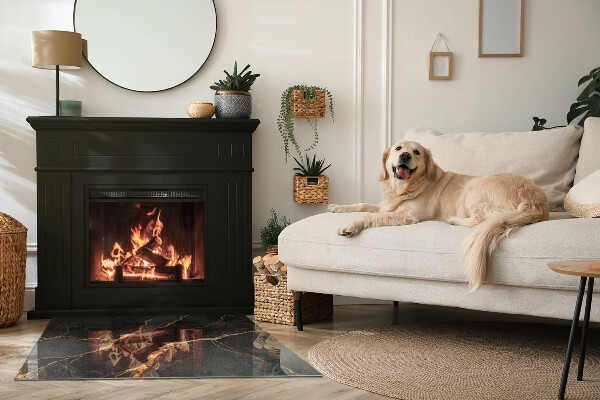 Rectangular glass hearth for log burner Elegant marble with veins