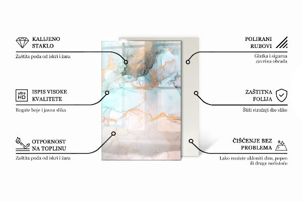 Rectangular glass hearth Abstract marble pattern