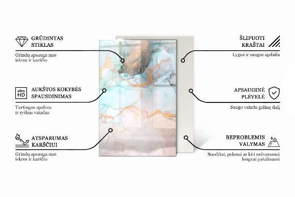 Rectangular glass hearth Abstract marble pattern