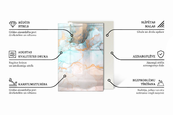 Rectangular glass hearth Abstract marble pattern