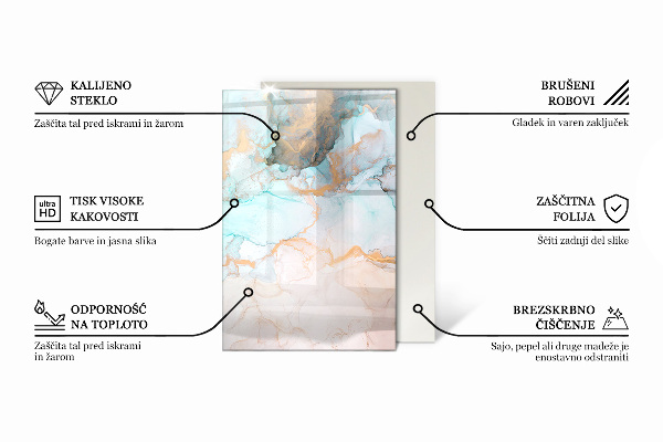 Rectangular glass hearth Abstract marble pattern