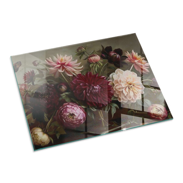 Rectangular glass hearth for log burner Flower bouquet in detail