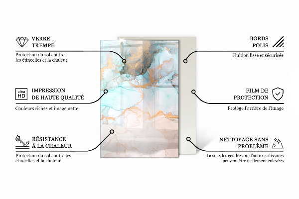 Rectangular glass hearth for log burner Delicate marble pattern