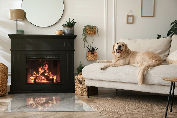 Rectangular glass hearth for log burner Natural stone pattern