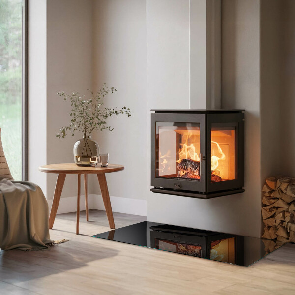 Rectangular glass hearth for log burner Color Black