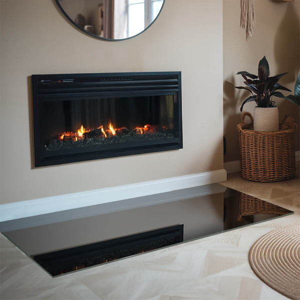 Rectangular glass hearth for log burner Color Black