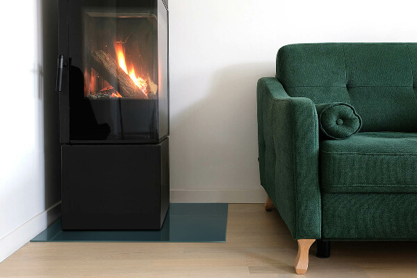 Rectangular glass hearth for wood stove Sea Color