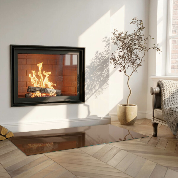 Rectangular glass hearth for log burner Color Brown